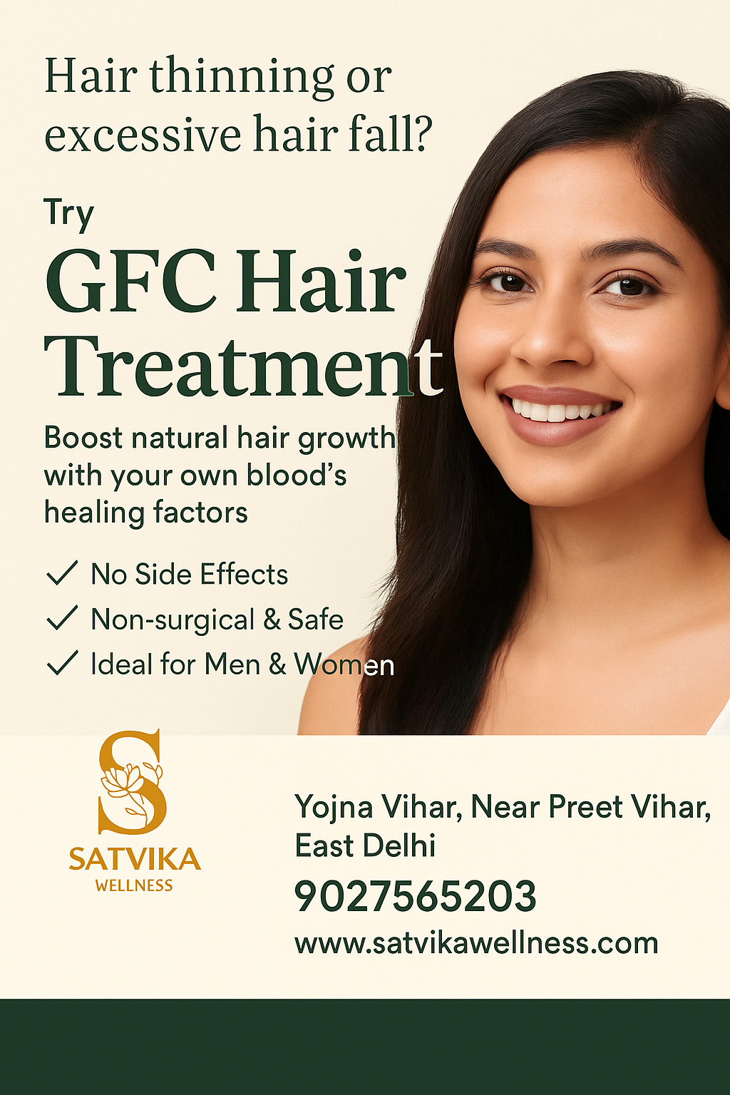 GFC Hair Treatment in East Delhi – Your Natural Path to Hair Regrowth at Satvika Wellness Clinic